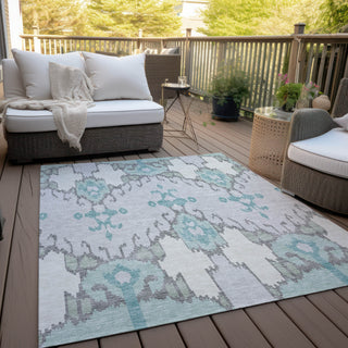 Piper Looms Chantille Ikat ACN748 Mint Machine Washable Area Rug Outdoor Lifestyle Image Feature