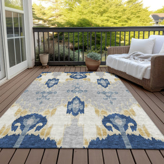 Piper Looms Chantille Ikat ACN748 Navy Machine Washable Area Rug Outdoor Lifestyle Image Feature