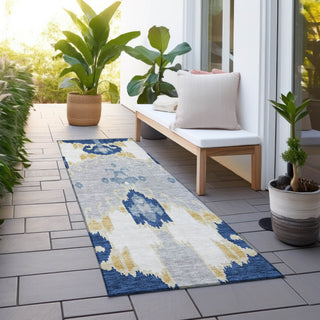 Piper Looms Chantille Ikat ACN748 Navy Machine Washable Area Rug Runner Outdoor Lifestyle Image Feature