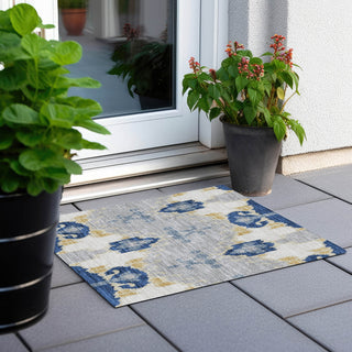 Piper Looms Chantille Ikat ACN748 Navy Machine Washable Area Rug Scatter Outdoor Lifestyle Image Feature
