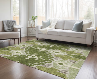 Piper Looms Chantille Ikat ACN748 Olive Machine Washable Area Rug Lifestyle Image Feature