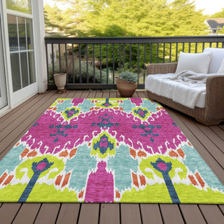 Piper Looms Chantille Ikat ACN748 Pink Machine Washable Area Rug Outdoor Lifestyle Image Feature