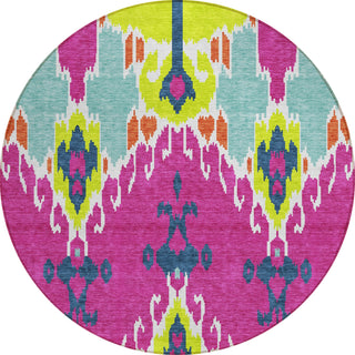 Piper Looms Chantille Ikat ACN748 Pink Machine Washable Area Rug Round Main Image