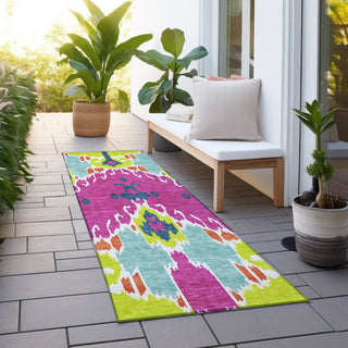 Piper Looms Chantille Ikat ACN748 Pink Machine Washable Area Rug Runner Outdoor Lifestyle Image Feature