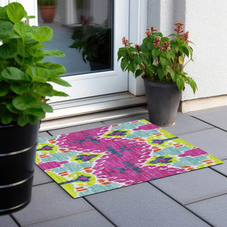 Piper Looms Chantille Ikat ACN748 Pink Machine Washable Area Rug Scatter Outdoor Lifestyle Image Feature