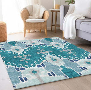 Piper Looms Chantille Ikat ACN748 Teal Machine Washable Area Rug Lifestyle Image Feature