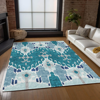 Piper Looms Chantille Ikat ACN748 Teal Machine Washable Area Rug Lifestyle Image Feature