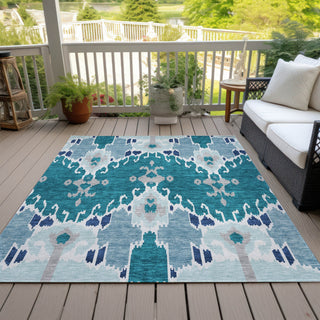 Piper Looms Chantille Ikat ACN748 Teal Machine Washable Area Rug Outdoor Lifestyle Image Feature