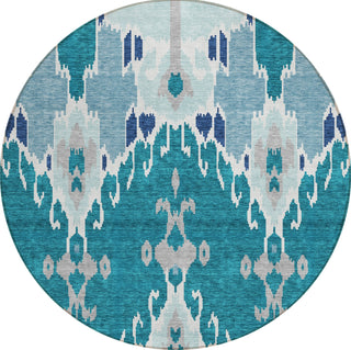 Piper Looms Chantille Ikat ACN748 Teal Machine Washable Area Rug Round Main Image