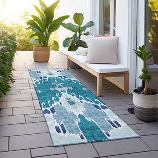 Piper Looms Chantille Ikat ACN748 Teal Machine Washable Area Rug Runner Outdoor Lifestyle Image Feature