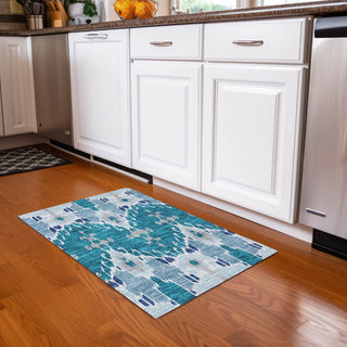 Piper Looms Chantille Ikat ACN748 Teal Machine Washable Area Rug Scatter Lifestyle Image Feature