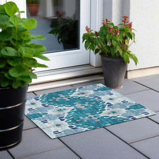 Piper Looms Chantille Ikat ACN748 Teal Machine Washable Area Rug Scatter Outdoor Lifestyle Image Feature