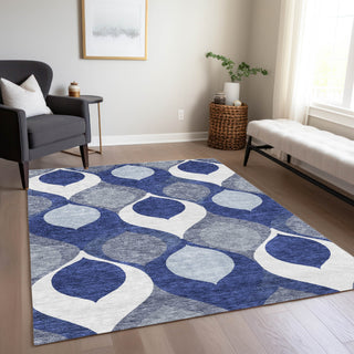 Piper Looms Chantille Mid-century Modern ACN749 Navy Machine Washable Area Rug Lifestyle Image Feature