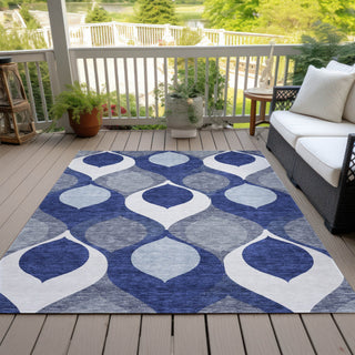 Piper Looms Chantille Mid-century Modern ACN749 Navy Machine Washable Area Rug Outdoor Lifestyle Image Feature