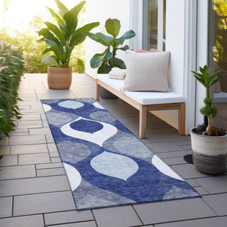 Piper Looms Chantille Mid-century Modern ACN749 Navy Machine Washable Area Rug Runner Outdoor Lifestyle Image Feature