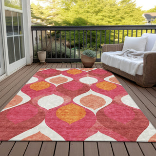 Piper Looms Chantille Mid-century Modern ACN749 Pink Machine Washable Area Rug Outdoor Lifestyle Image Feature
