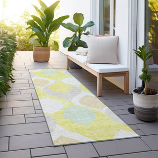 Piper Looms Chantille Mid-century Modern ACN749 Yellow Machine Washable Area Rug Runner Outdoor Lifestyle Image Feature
