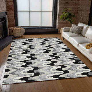 Piper Looms Chantille Waves ACN750 Black Machine Washable Area Rug Lifestyle Image Feature
