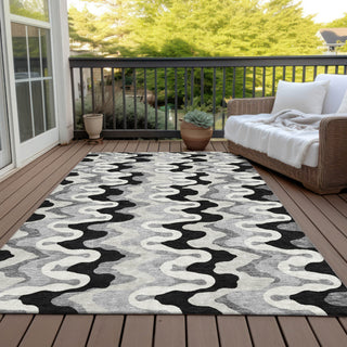 Piper Looms Chantille Waves ACN750 Black Machine Washable Area Rug Outdoor Lifestyle Image Feature