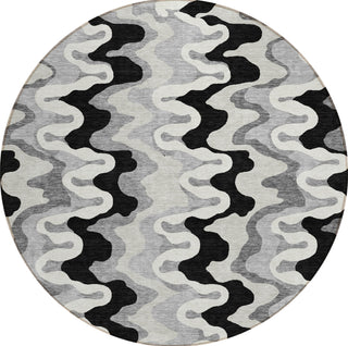 Piper Looms Chantille Waves ACN750 Black Machine Washable Area Rug Round Main Image