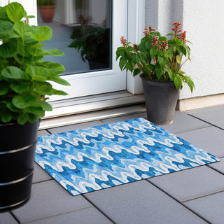 Piper Looms Chantille Waves ACN750 Sky Machine Washable Area Rug Scatter Outdoor Lifestyle Image Feature