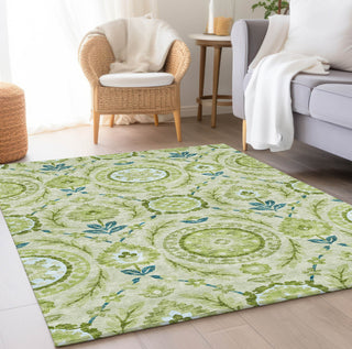 Piper Looms Chantille Floral ACN751 Aloe Machine Washable Area Rug Lifestyle Image Feature
