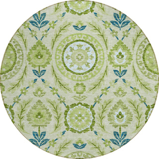 Piper Looms Chantille Floral ACN751 Aloe Machine Washable Area Rug Round Main Image