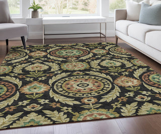 Piper Looms Chantille Floral ACN751 Black Machine Washable Area Rug Lifestyle Image Feature