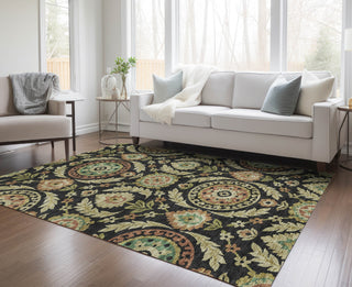 Piper Looms Chantille Floral ACN751 Black Machine Washable Area Rug Lifestyle Image Feature