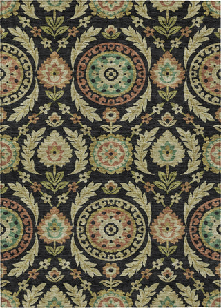 Piper Looms Chantille Floral ACN751 Black Machine Washable Area Rug main image