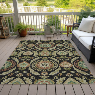 Piper Looms Chantille Floral ACN751 Black Machine Washable Area Rug Outdoor Lifestyle Image Feature