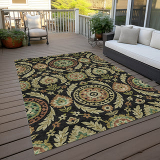 Piper Looms Chantille Floral ACN751 Black Machine Washable Area Rug Outdoor Lifestyle Image Feature