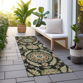 Piper Looms Chantille Floral ACN751 Black Machine Washable Area Rug Runner Outdoor Lifestyle Image Feature