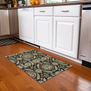 Piper Looms Chantille Floral ACN751 Black Machine Washable Area Rug Scatter Lifestyle Image Feature