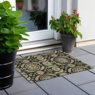 Piper Looms Chantille Floral ACN751 Black Machine Washable Area Rug Scatter Outdoor Lifestyle Image Feature