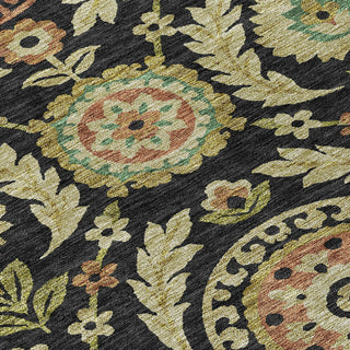 Piper Looms Chantille Floral ACN751 Black Machine Washable Area Rug Swatch Image