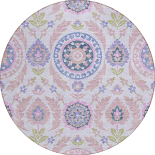 Piper Looms Chantille Floral ACN751 Blush Machine Washable Area Rug Round Main Image