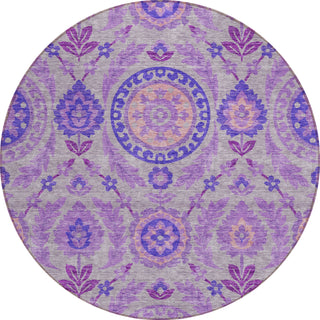Piper Looms Chantille Floral ACN751 Lavender Machine Washable Area Rug Round Main Image