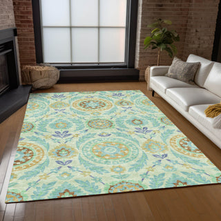 Piper Looms Chantille Floral ACN751 Mint Machine Washable Area Rug Lifestyle Image Feature