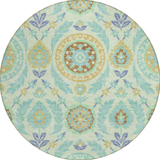 Piper Looms Chantille Floral ACN751 Mint Machine Washable Area Rug Round Main Image