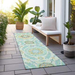 Piper Looms Chantille Floral ACN751 Mint Machine Washable Area Rug Runner Outdoor Lifestyle Image Feature