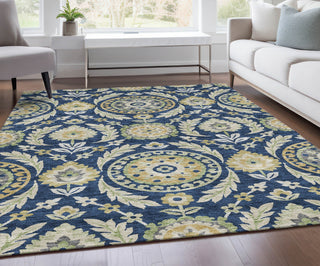Piper Looms Chantille Floral ACN751 Navy Machine Washable Area Rug Lifestyle Image Feature