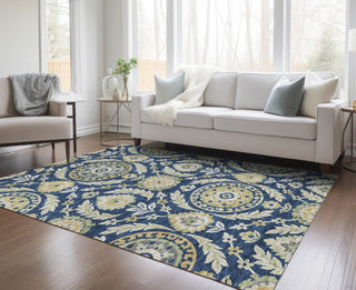 Piper Looms Chantille Floral ACN751 Navy Machine Washable Area Rug Lifestyle Image Feature