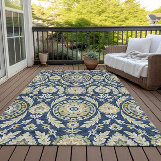 Piper Looms Chantille Floral ACN751 Navy Machine Washable Area Rug Outdoor Lifestyle Image Feature
