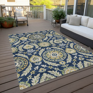Piper Looms Chantille Floral ACN751 Navy Machine Washable Area Rug Outdoor Lifestyle Image Feature