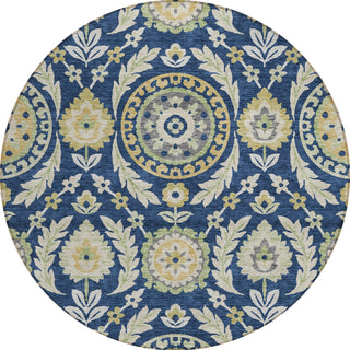 Piper Looms Chantille Floral ACN751 Navy Machine Washable Area Rug Round Main Image