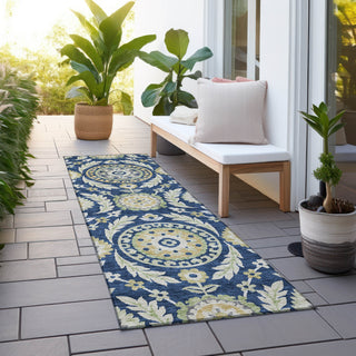 Piper Looms Chantille Floral ACN751 Navy Machine Washable Area Rug Runner Outdoor Lifestyle Image Feature