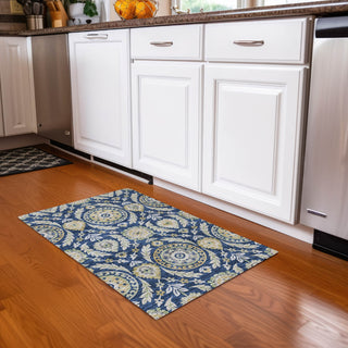 Piper Looms Chantille Floral ACN751 Navy Machine Washable Area Rug Scatter Lifestyle Image Feature