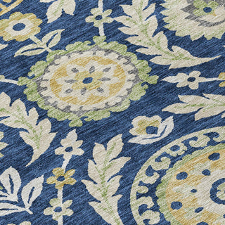 Piper Looms Chantille Floral ACN751 Navy Machine Washable Area Rug Swatch Image
