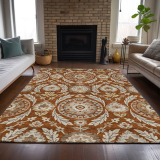 Piper Looms Chantille Floral ACN751 Paprika Machine Washable Area Rug Lifestyle Image Feature